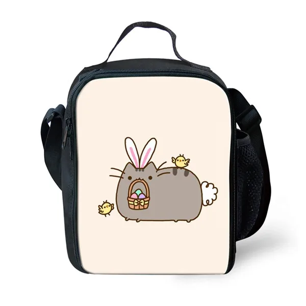 Thikin Casual Cartoon cat Pattern Lunch Bags for Teen Boys Fashion Portable Cooler Box Cartoon Pattern Tote Picnic Pouch - Color: ALG3941G