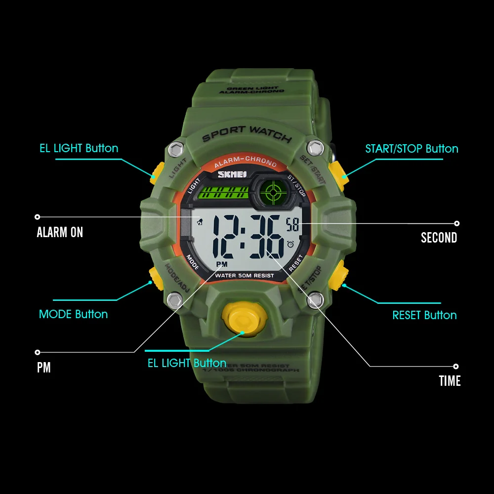 Детские часы для мальчиков, водонепроницаемые спортивные цифровые светодиодные наручные часы, pu ремешок, модные женские часы, роскошные брендовые skmei студенческие часы