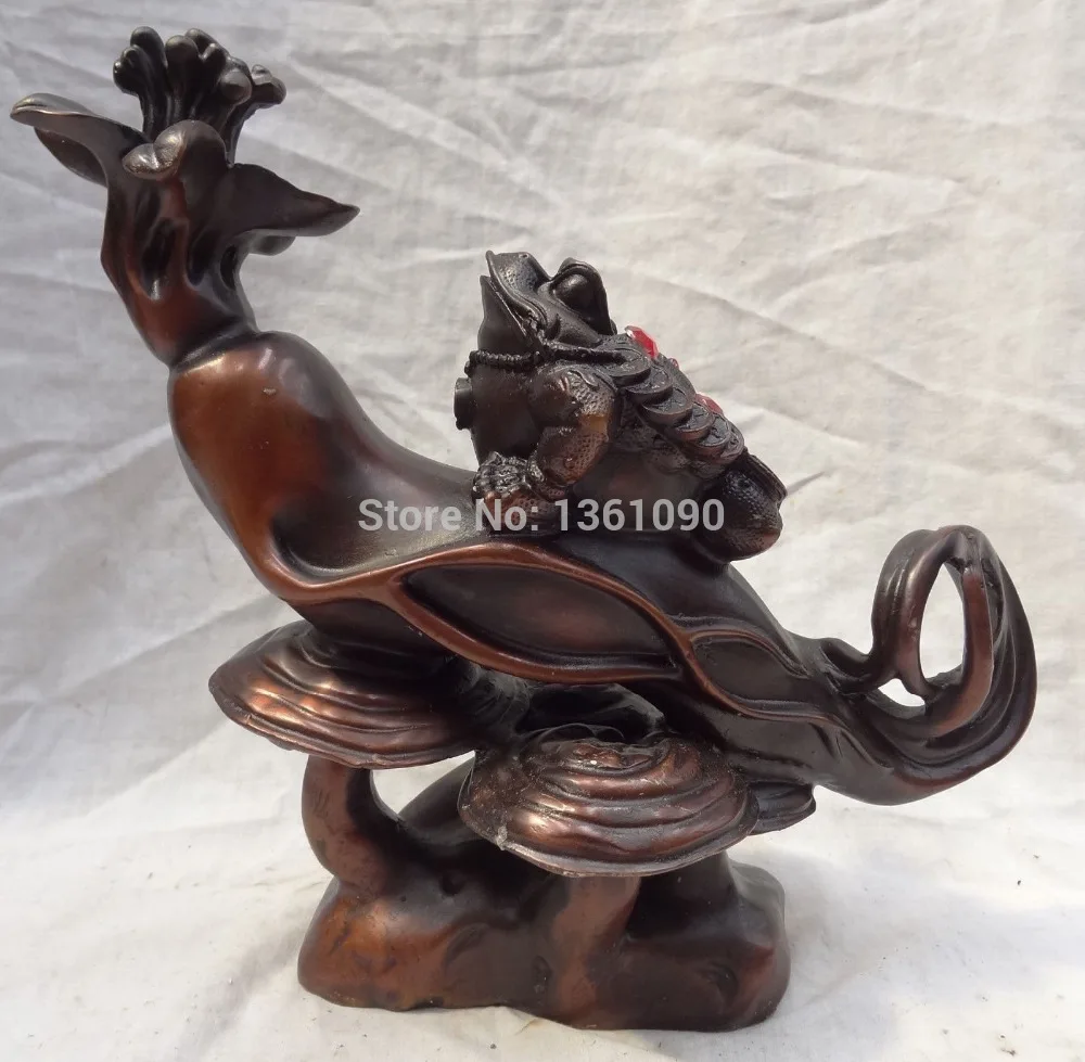 

xd 00344 10" Chinese Pure Bronze Ginseng Gyrophora Coin Hoptoad Toad Statue