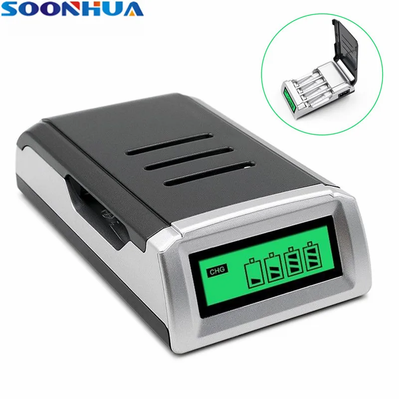 

SOONHUA 1.2V IC Controling LCD Intelligent Charger CE RoHs Certification 4 Slots For AA AAA NiCd NiMh Rechargeable Batteries