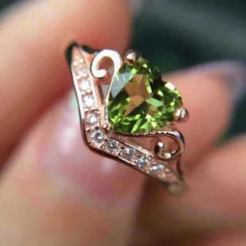 

Natural green peridot gem Ring Natural olivine stone Ring S925 sterling silver trendy small crown women girl party gift Jewelry