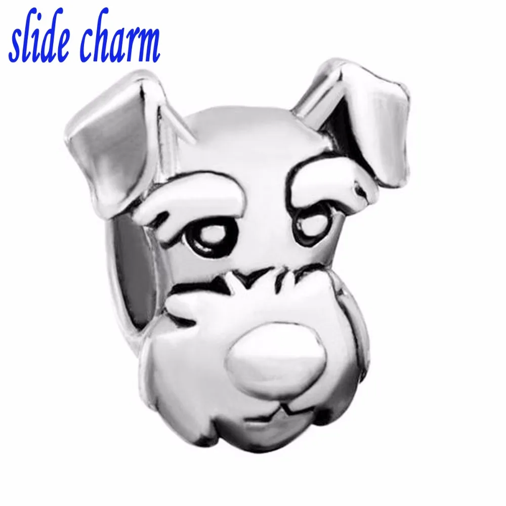 

slide charm Free shipping pet hound dog head unique charm beads fit Pandora bracelet is the mother lover Christmas gift