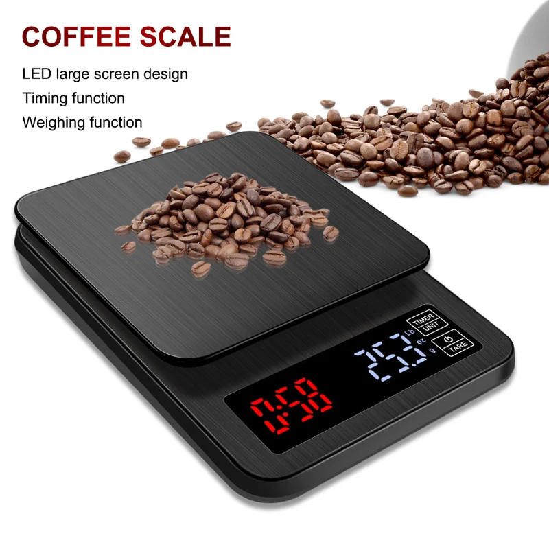 

Coffee Scale with Timer High Accuracy Kitchen Food Scale with LED Display 3/5KG E2S
