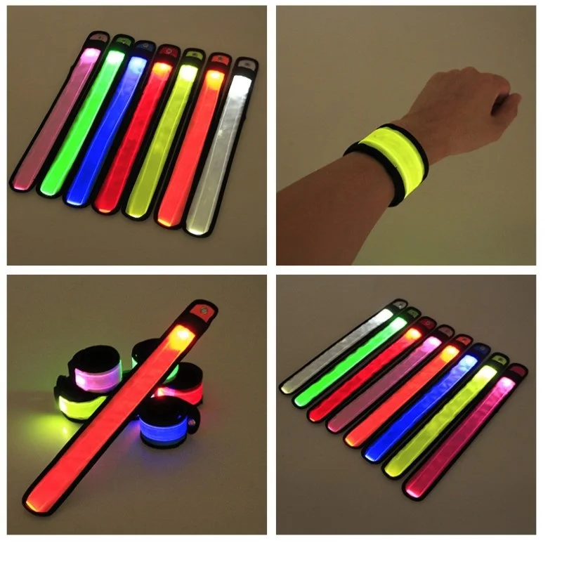 

50pcs Nylon LED Sports Slap Wrist Strap Bands Wristband Light Flash Bracelet Glowing Armband Flare Strap Party Concert wa3054