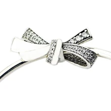 DIY подходит для браслетов Pandora Charms Brilliant Bow Beads с четким CZ 925 пробы-серебро-ювелирные изделия