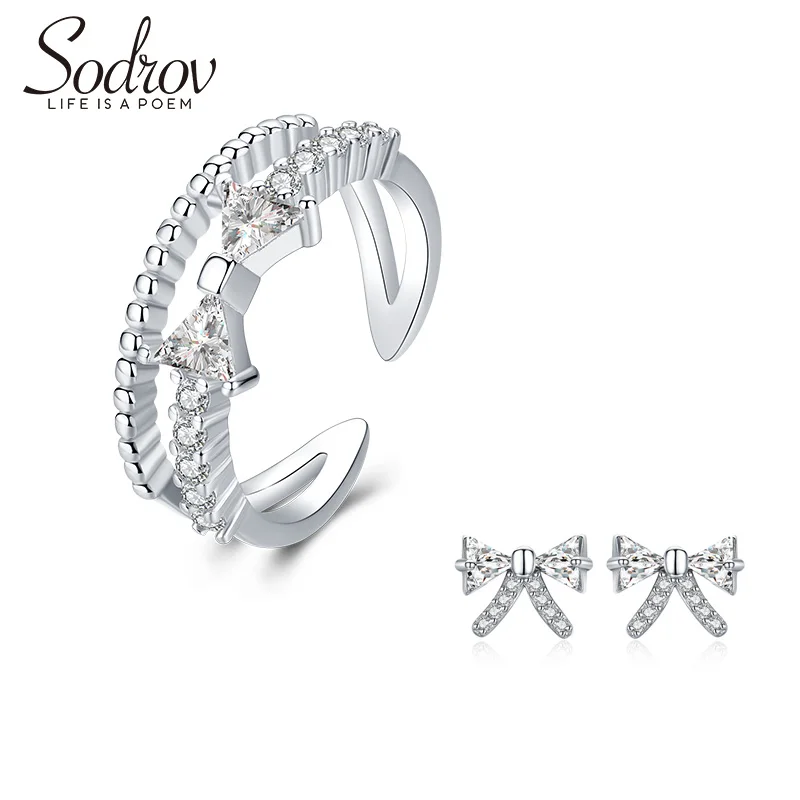 

SODROV Authentic 925 Sterling Silver Jewelry Set Vintage Butterfly Rings & Earrings Bow Jewelry Sets Wedding Engagement Jewelry