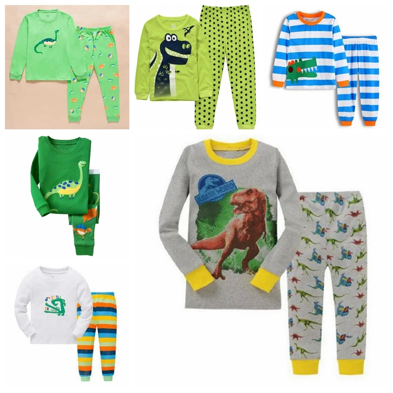 Дизайн, хлопок, высокое качество, зеленая пижама с динозавром для мальчиков, Детская Пижама для девочек, пижама с цветами, комплект одежды для малышей