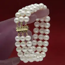 Благородные женские украшения красивые 2 ряда 3 ряда 8-9 мм белый пресноводный жемчуг браслеты 7,5-7," класс