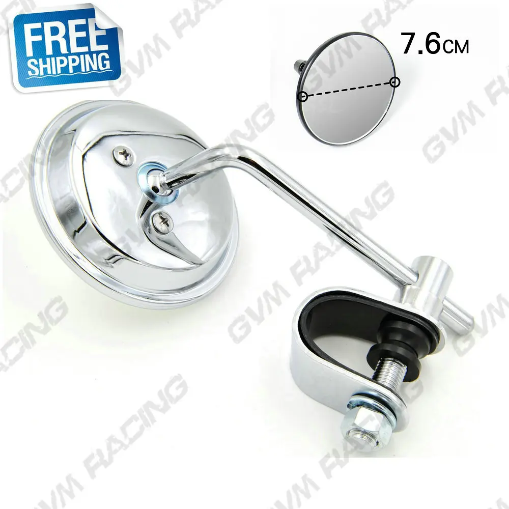 

Chrome Vintage Cafe Racer 3" Clamp-On Tinted Mirror Rearview Mirrors Moped Motorcycle Backup Mirror Made in TAIWAN Free Shipping