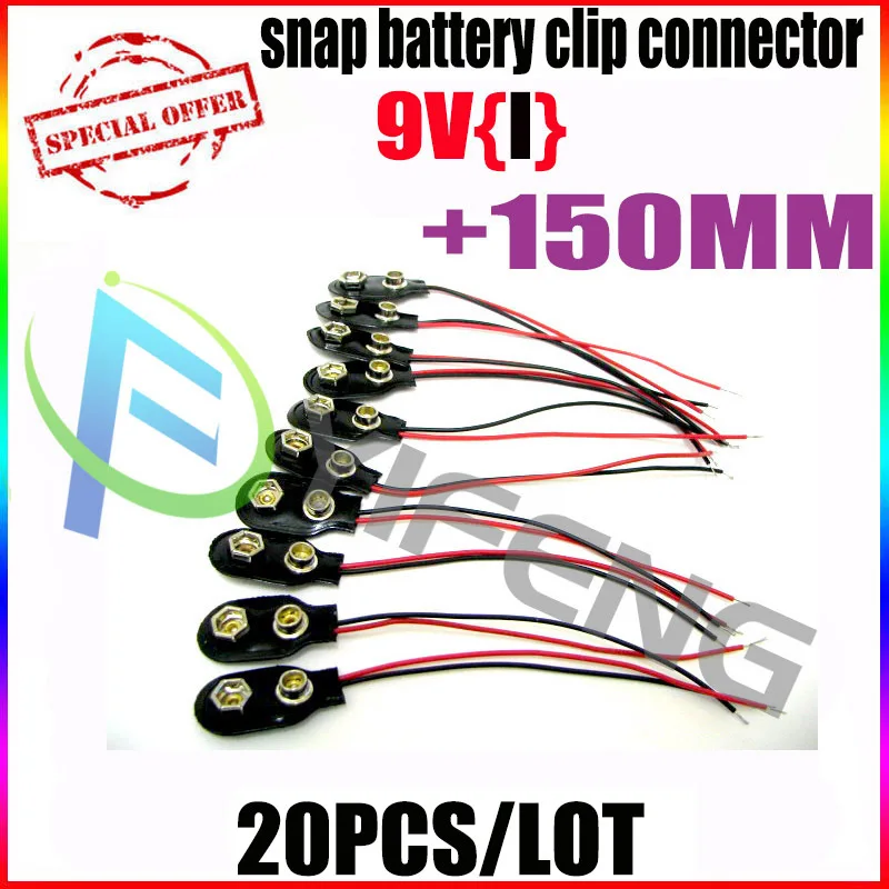 

20Pcs 9V Battery Snap-on Connector Clip With Wire Holder Cable Leads Cord