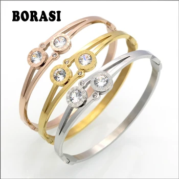 

Roman Numerals Titanium Steel Bracelet For Women Gift Fine Jewelry Inlay Crystal Bracelets & Bangles pulseiras Top Quality