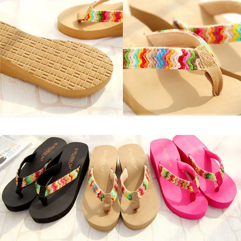 

2019 Women's Slippers Summer Beach Casual Shoes Platform Flat Wedge Patch Flip Flop Lady Outdoor Slippers mujer slides slates