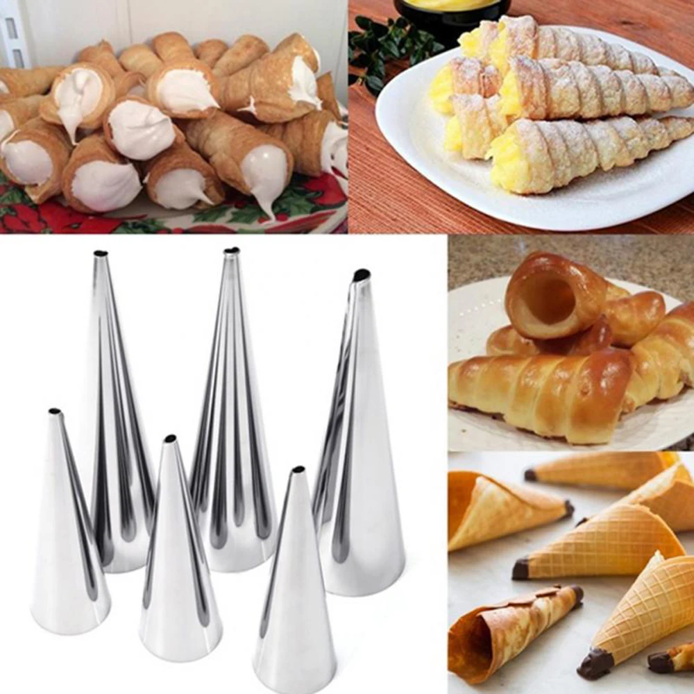 3pcs/lot Baking Cones Stainless Steel Spiral Croissant Tubes Horn Bread Pastry Making Tool Cream