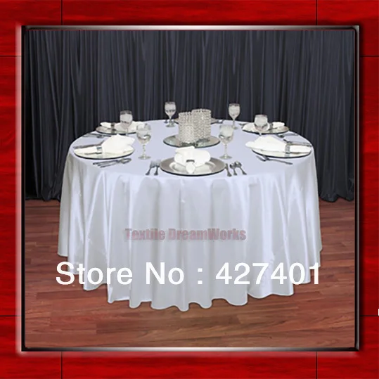 Hot Sale White 54" round shaped poly satin table cloth/Tablecloths/Table overlay for wedding