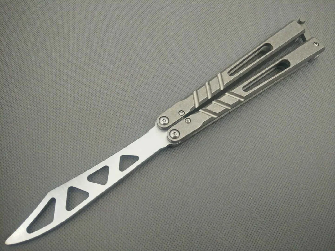 

Butterfly Trainer Knife channel Bushing System Alpha Beast D2 Blade Titanium Handle Jilt Knife Not Sharp Hunting Knife