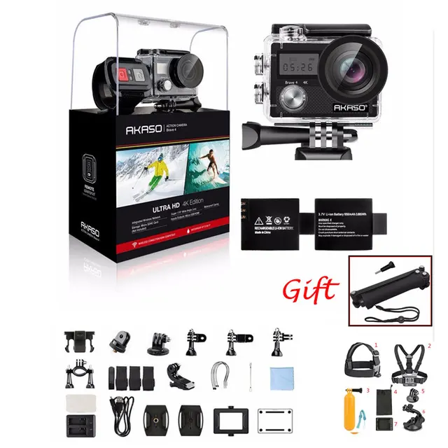 $US $79.99 AKASO Brave 4 4K 20MP Wifi Action Camera Ultra HD EIS 30m Underwater Waterproof Remote Sports Camco