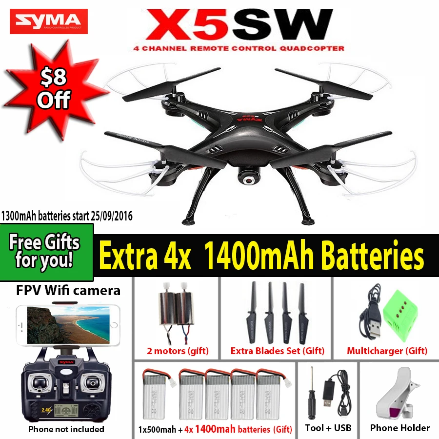 

iPiggy 2017 SYMA 6-Axis Real Time RC Drone Quadcopter with FPV Camera Headless X5SW / X5SW-1 WIFI RC Helicopter Quadcopter Toys