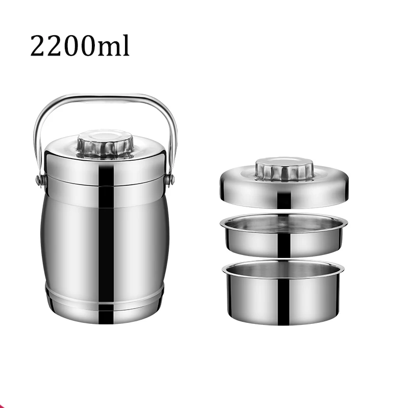 2200ml Convex Двухслойные вакуумные термо-контейнеры из нержавеющей стали с подогревом для детей, взрослых, школьников, студентов, большая переносная коробка для еды - Цвет: 2200ml Convex
