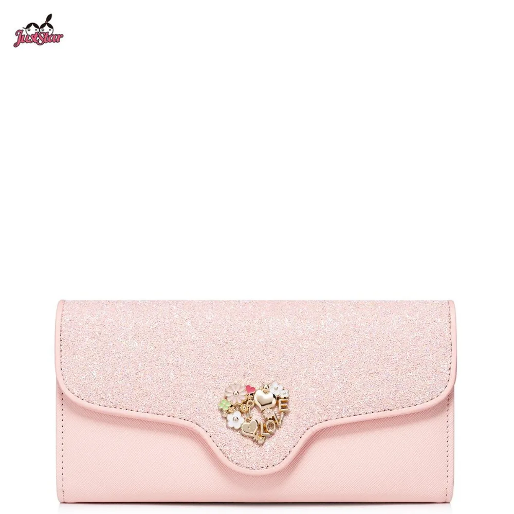 

Just Star Brand Design Fashion Sequins Collage Letter Love PU Women Leather Girls Ladies Long Wallets Cards Holder Purse
