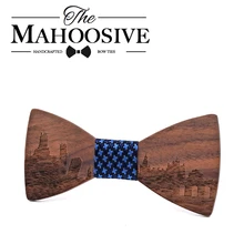 Испания Мадрид Skyline деревянный лук галстуки для мужчин свадебные костюмы деревянная бабочка-бабочка форма Bowknots Cravet