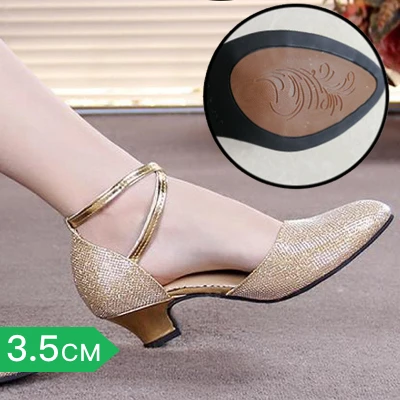 Женская обувь для латинских танцев женская обувь для латинских танцев танцевальная обувь для танго сальсы каблук около 3,5 см и 5,5 см - Цвет: Gold3.5
