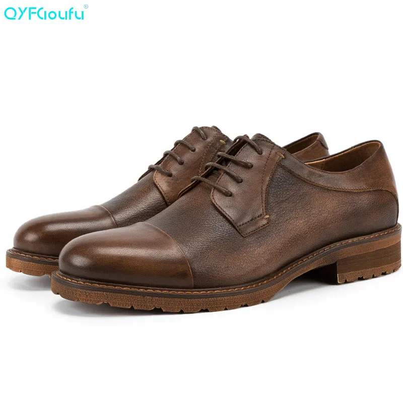 

Autumn New Genuine Leather Men Formal Shoe High Quality Vintage Round Toe Wedding Party Dress Shoe Footwear Men's Flat