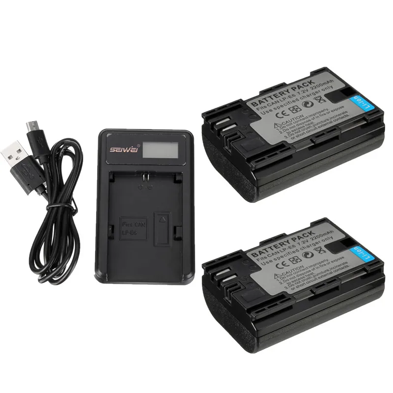 

2x LP-E6 LP E6 Battery + Battery Charger For Canon 5D2 5D3 5D 7D 7D2 6D 70D 60D 60Da 5D Mark II III 2 3 5DS 5DSR 70D 60D 50D 40D