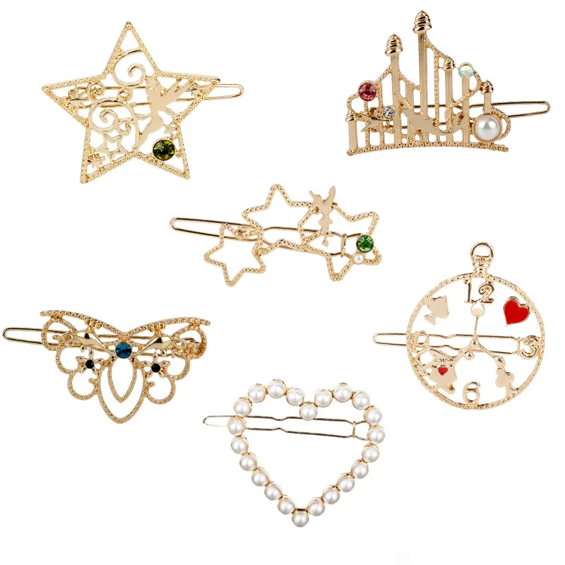 

Japanese ins Dongdaemun hollow love pearl hairpin Alice clock pentagram star hairpin side clip headwear female girl hairpin gift
