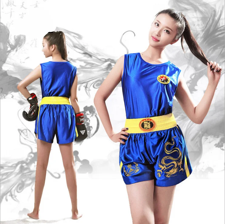 Dragon 2XS-4XL, Детские/женские/мужские боксерские трусы+ майки, Sanda/Muay Thai/Boxeo/MMA, шорты, униформа для мальчиков и девочек - Цвет: Синий