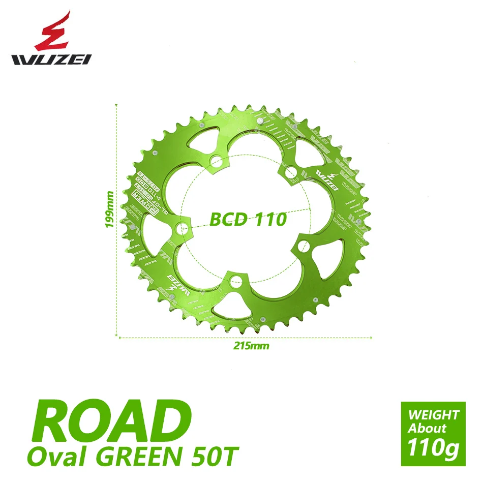 Green 50T ROAD 1pcs WUZEI 110BCD велосипедная дорожная велосипедная цепь 50/35T Овальный комплект цепных колес 7075-T6 светильник из Сплава Эллипс альпинистская мощная цепная пластина - Цвет: Green 50T ROAD 1pcs