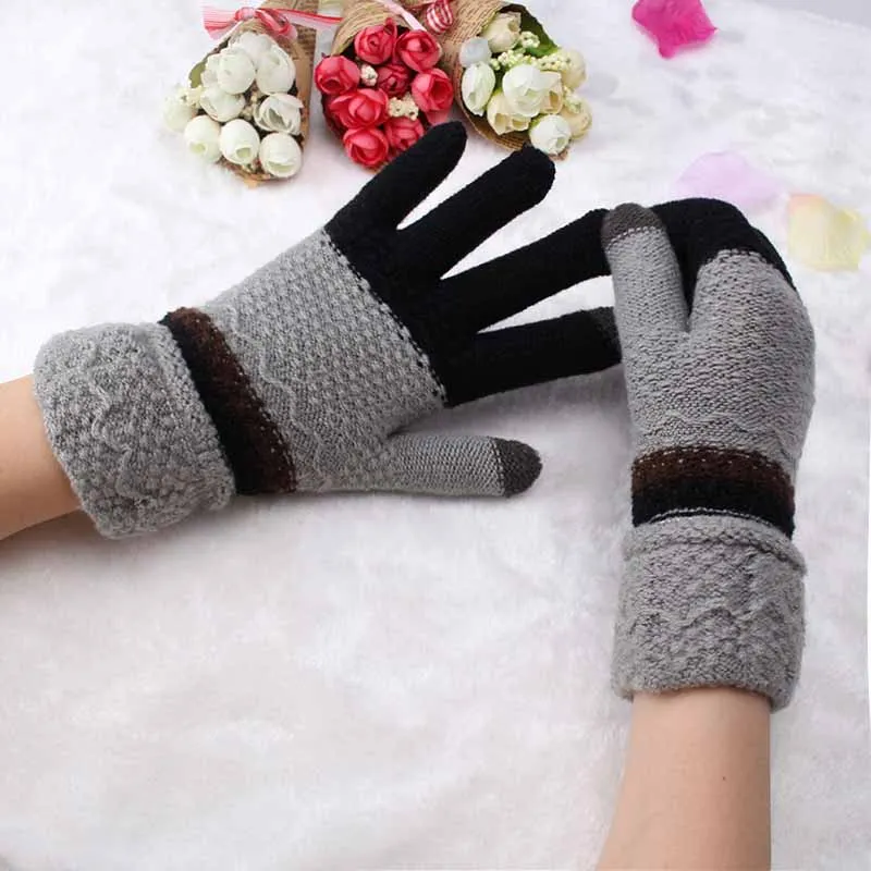 Girls Female Gloves Wool Knitted Winter Gloves Warmer Colorful Flower