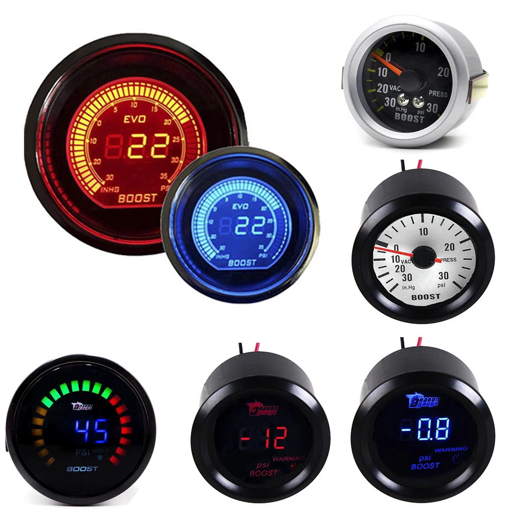 New 52mm/60mm Black/White Shell Car Turbo Boost Gauge Psi LED Digital