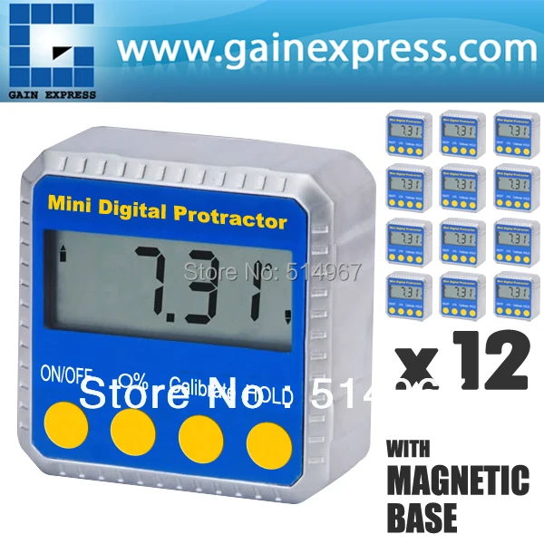 

12 pieces x Digital Angle Protractor Inclinometer GaugeMeter 4x90 degree Range + Magnetic Base & Always Upright LCD lot of 12