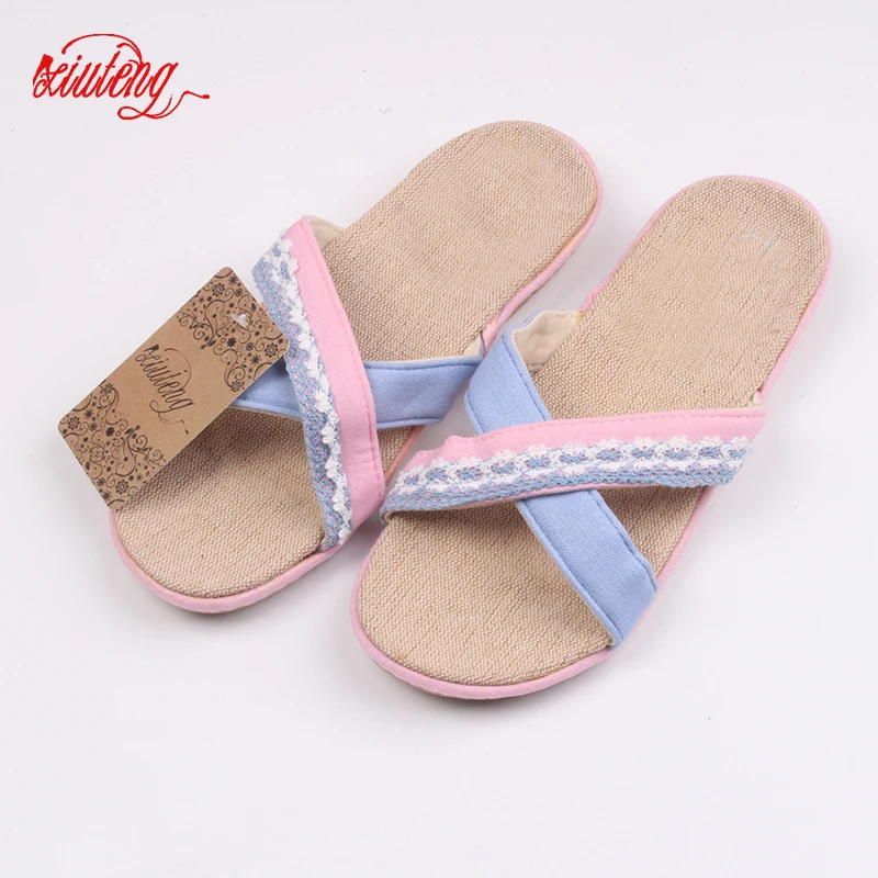 Summer Household Linen Slippers Couple Slip Indoor Home Sandals And