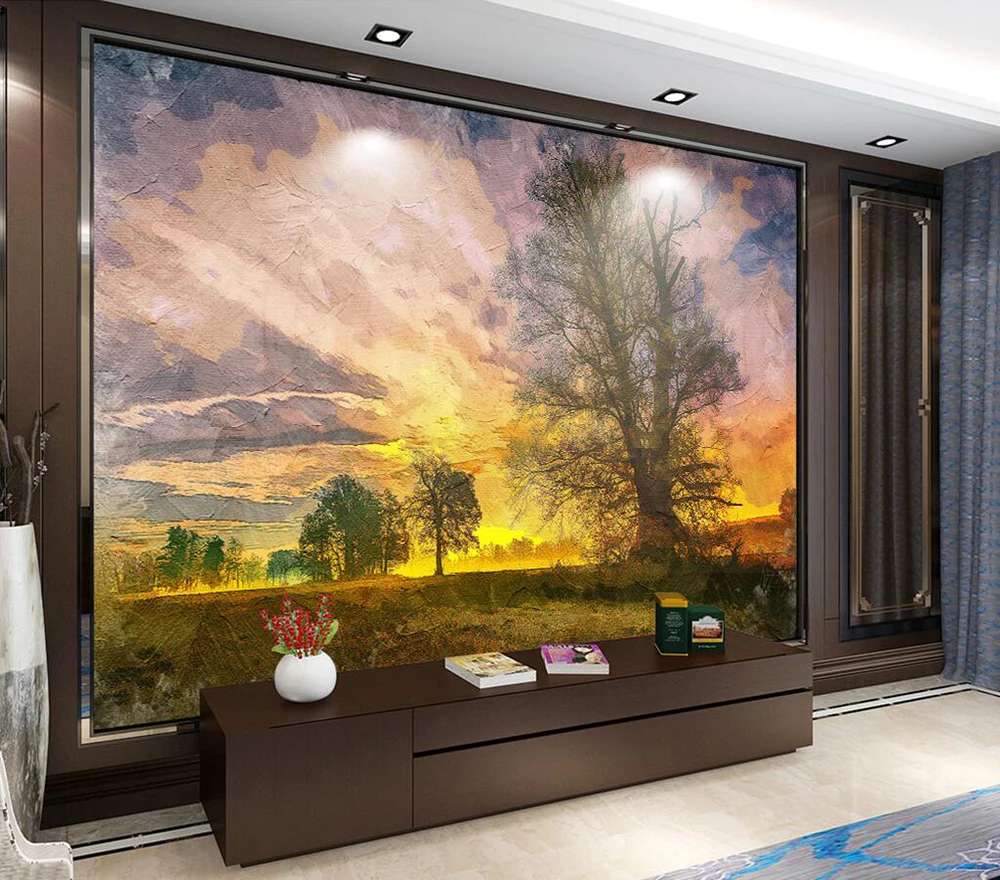 Декоративные обои Sunrise garden стена с изображением дерева живопись