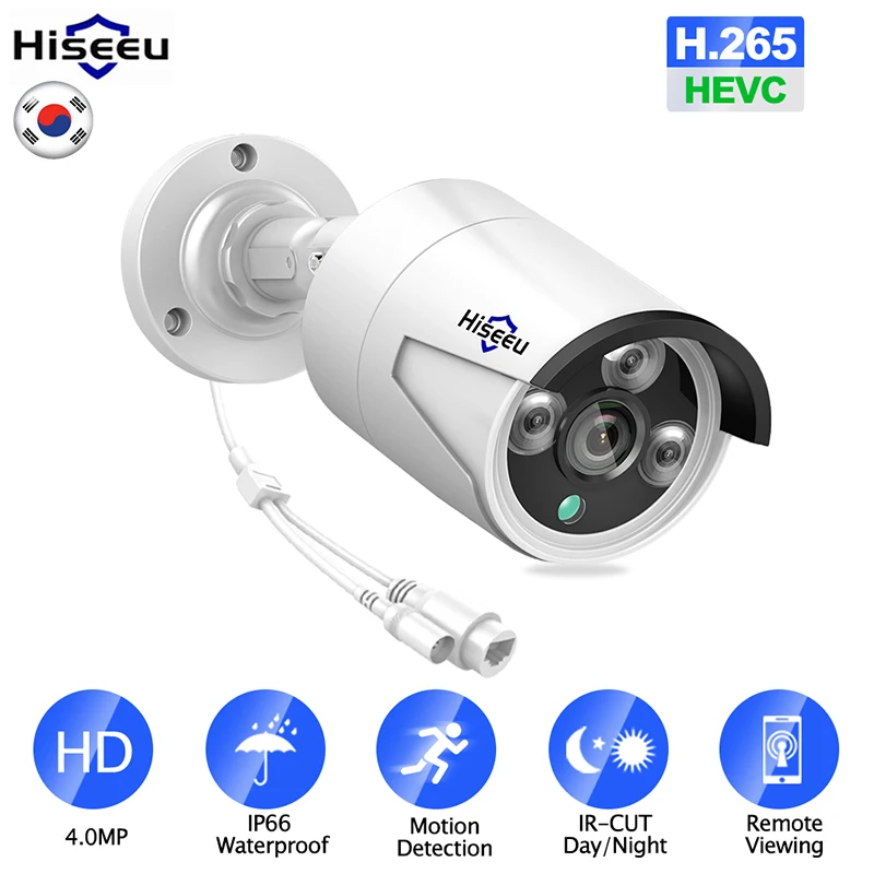 

Hiseeu H.265 Audio Security IP Camera POE 4MP ONVIF Outdoor Waterproof IP66 CCTV Camera P2P Video Surveillance Home for POE NVR