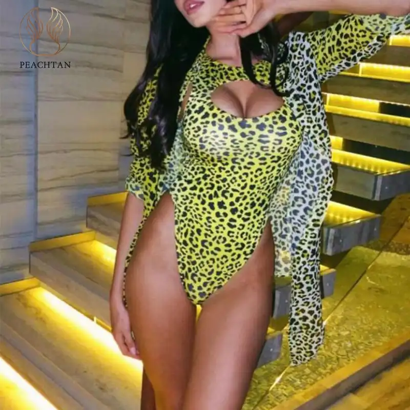 yellow leopard print swimsuit