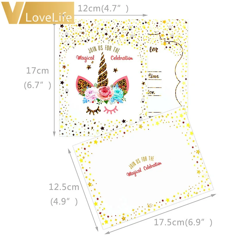  6Pcs Unicorn Invitations Card Happy Birthday Party Baby Shower Kids Decorations Kids Favors Invitat - 33061687942