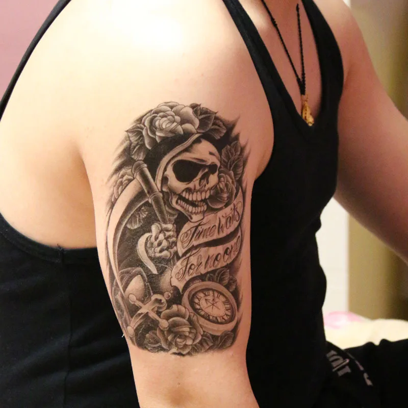 Large temporary tattoo stickers waterproof high quality men women sexy products Skull rose
