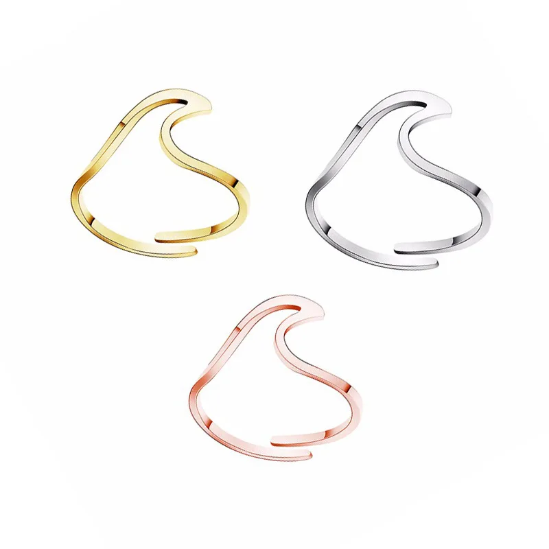

Hot Sale Water Wave Ring For Women Charm Open Rings High Quality Stainless Steel Wedding Rings Adjustable
