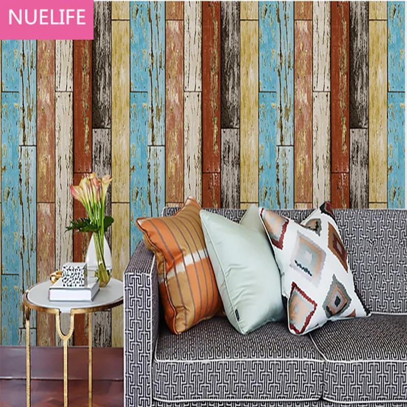 

0.53x10m Retro wood Pattern Wallpapers Living Room Bedroom Hotel Cafe TV Background Wall Pastoral Style Non-woven Wallpaper