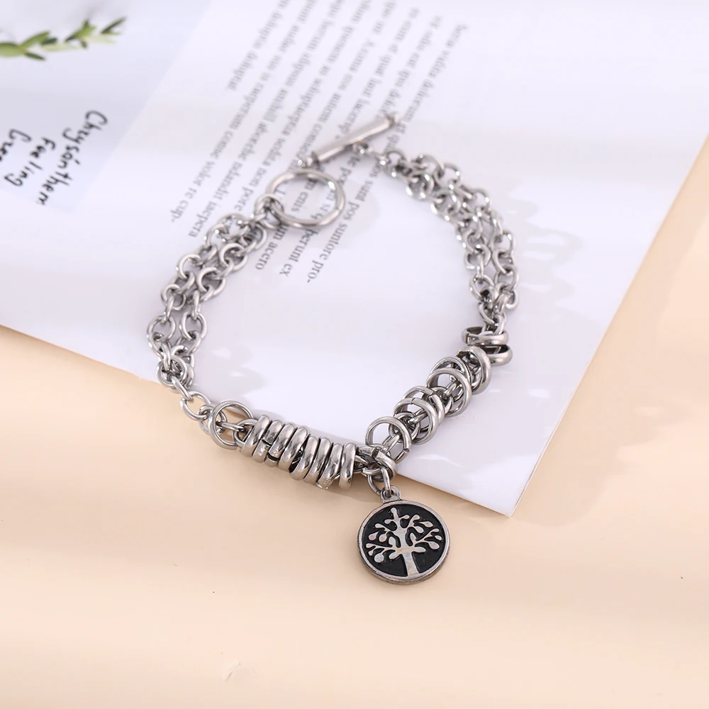 

Skyrim Stainless Steel Bangle Bracelets Boho Life Tree Snap Clasp Jewelry Fit European Charm Bracelet for Women Jewelry Making