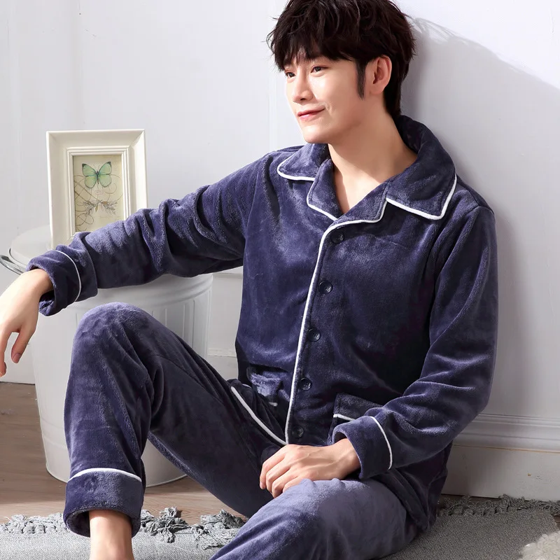 Pijama hombre 2018 на осень зиму новые фланелевые пижамы Мужская футболка с длинными
