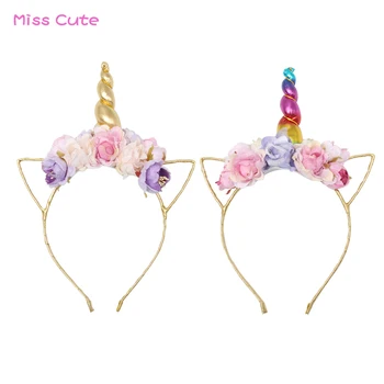 

10PCS Kids Unicorn Party Baby Headband Rainbow Unicorn Horn Hairband Easter Bonus Floral Cat Ear Hairband Baby Hair Accessory