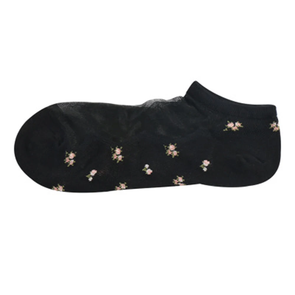 1 пара, горячая Распродажа, ультратонкие носки для женщин и девочек, летние прозрачные кружевные эластичные короткие носки с розами - Цвет: black
