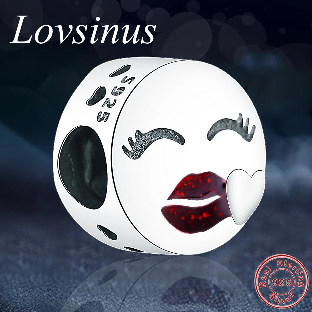 

Hot Sale Fit Original Pandora Charms Bracelets Real 925 Silver Face Red Lip Love Kiss Beads for DIY Making Gift Berloque Jewelry