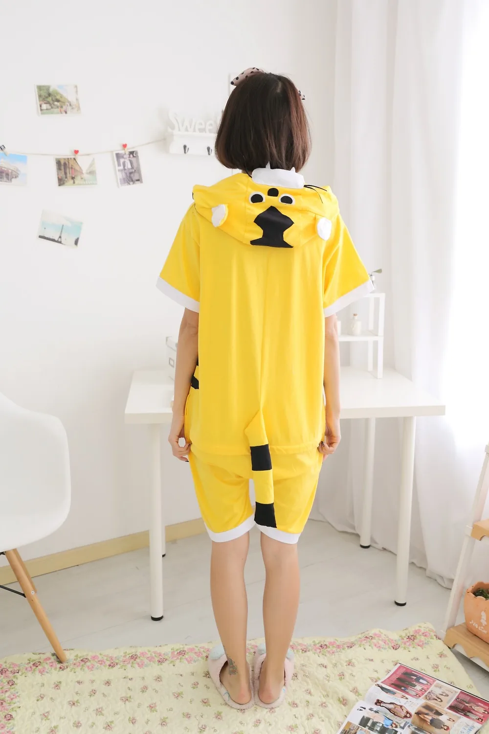 Anime-pajamas-Yellow-tiger-men-women-adult-short-sleeve-cotton-pajamas-cartoon-animal-summer-unisex-cosplay
