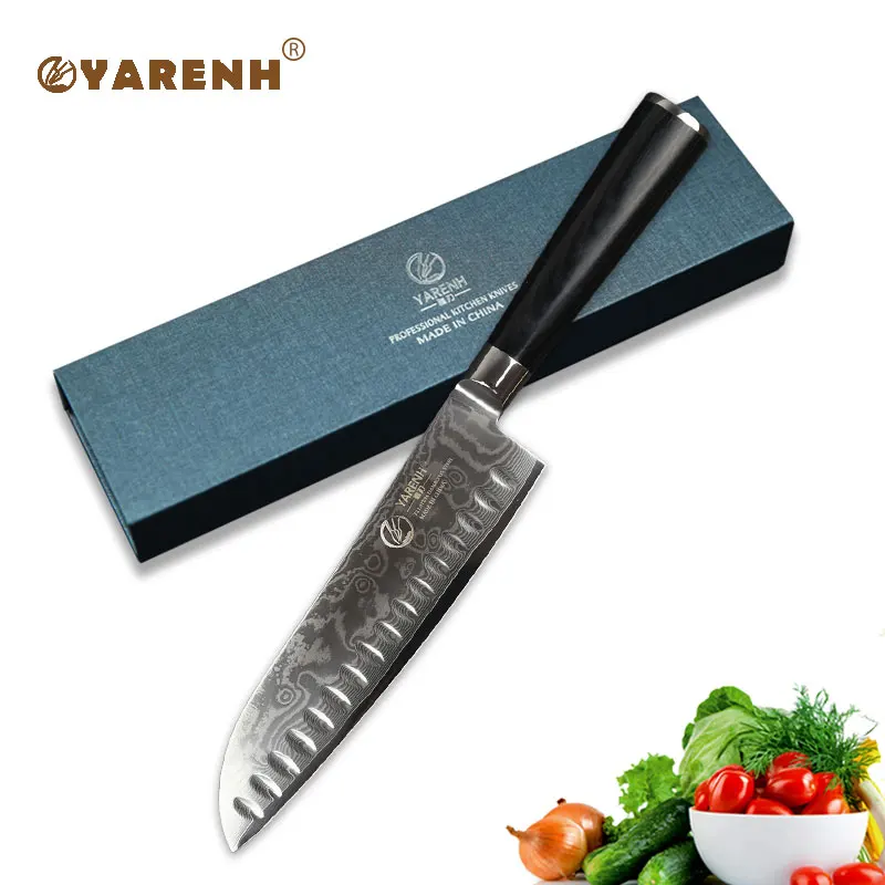 

YARENH 7"santoku knife with Micarta handle damascus kitchen knives Japanese damascus steel best chef knife cooking knives