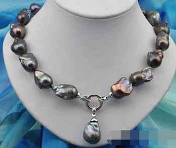 

free shipping baroque black keshi reborn pearl necklace pendant