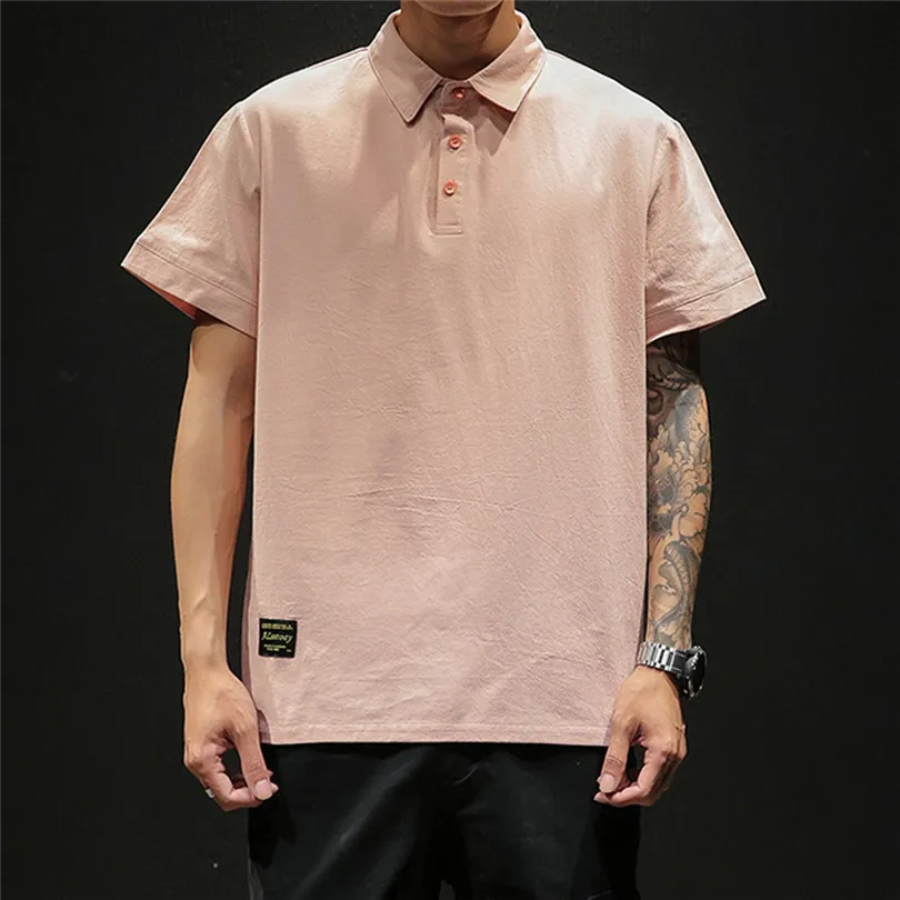 New Fashion Men Summer Cotton And Linen Short Sleeve Solid Color Stand Neck Loose Casual T Shirt Blouse Polo Top #4A24 (13)